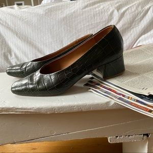 Miista green croc leather heels
